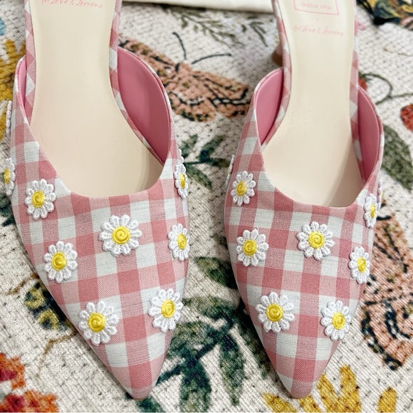 NWT For Love And Lemons X Dolce Vita Lilou Mule in Pink Chalk Gingham Mule - Picture 4 of 13